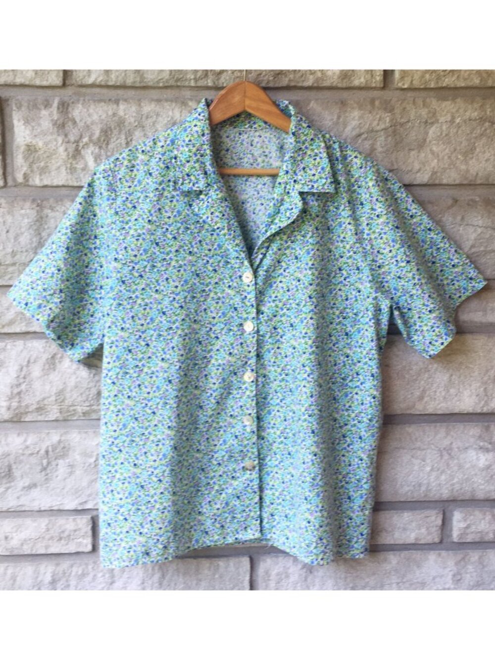 Green & Blue Floral Vintage Button Down Top